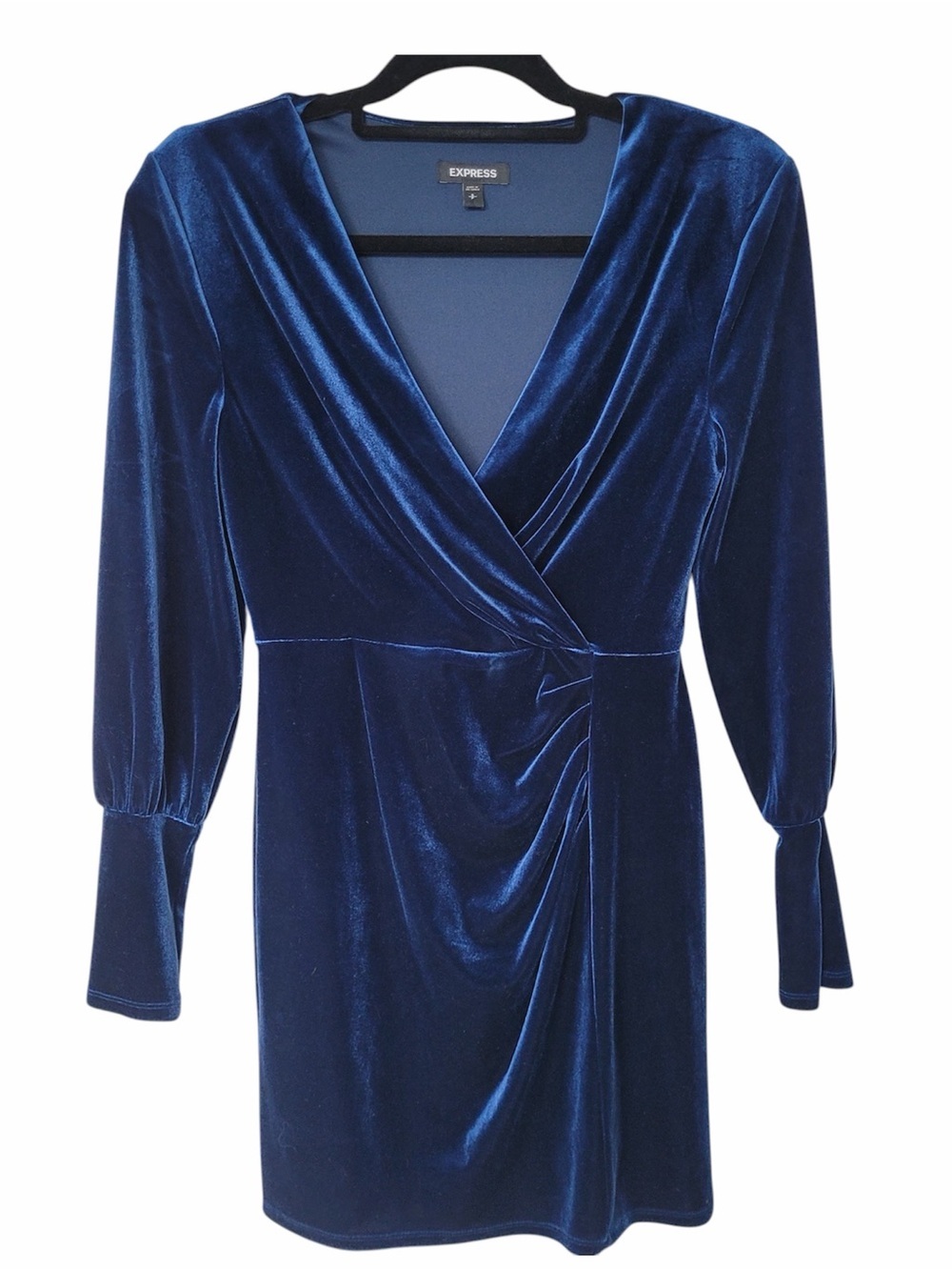 ✅ Express Velvet Long Sleeve Faux Wrap Dress in Royal Blue size S